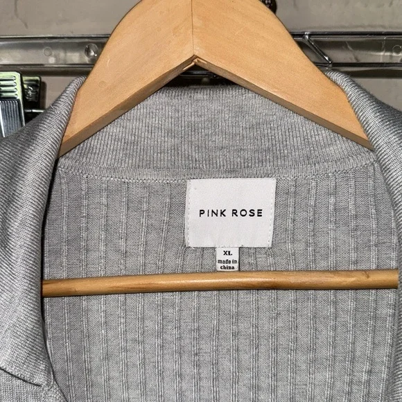 Pink rose set Gray Ribbed Button-Up Cardigan & Pants knit cozy soft stretch xl - Picture 4 of 6